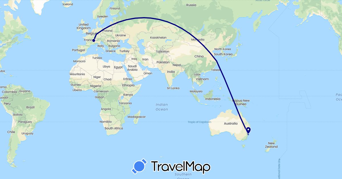 TravelMap itinerary: driving in Australia, Switzerland, China, Germany (Asia, Europe, Oceania)